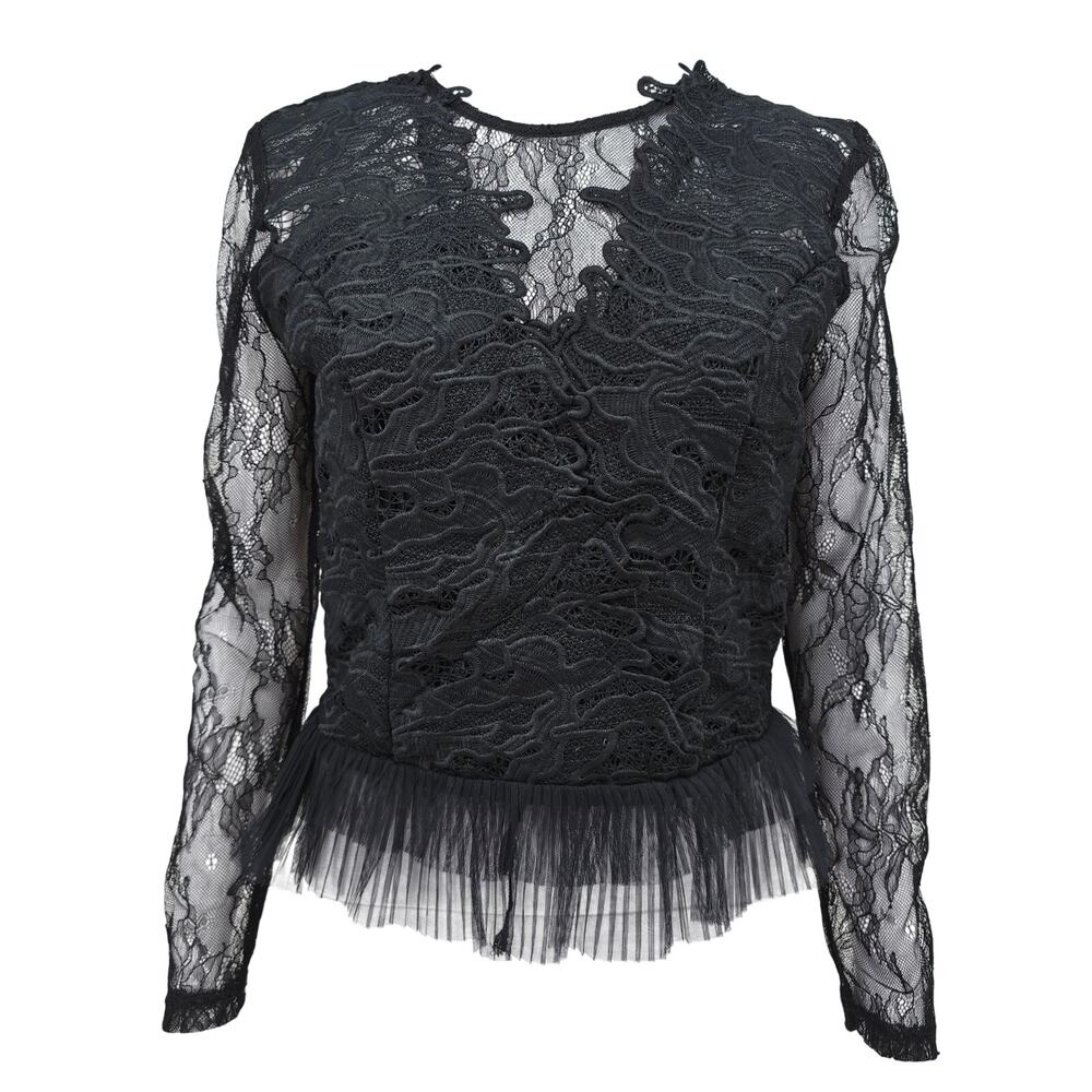Sugarlips Temptress Lace Sheer Pleated Blouse Top M New